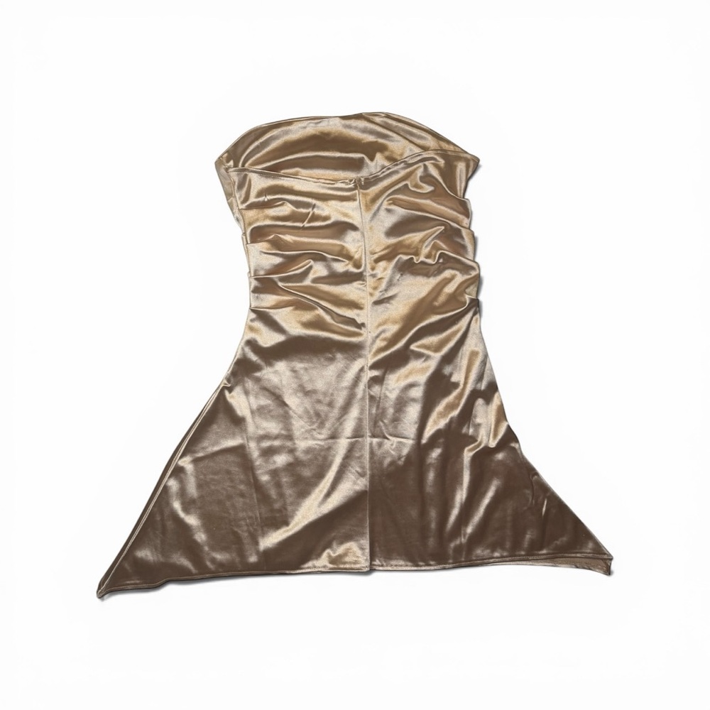 Gold Metallic Strapless Ruched Mini Dress | Sorority Formal / Party - Picture 4 of 4